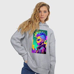 Толстовка оверсайз женская Bart Simpson - cyberpunks not dead - motto, цвет: меланж — фото 2