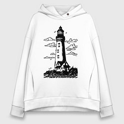 Толстовка оверсайз женская Маяк рисунок, цвет: белый
