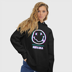 Толстовка оверсайз женская Nirvana glitch rock, цвет: черный — фото 2