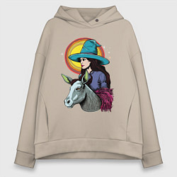 Толстовка оверсайз женская Ведьма и осел comic style, цвет: миндальный
