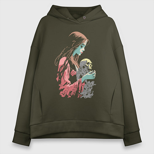 Женское худи оверсайз Кукла колдуна с черепом / Хаки – фото 1
