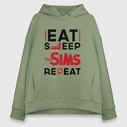 Толстовка оверсайз женская Надпись: eat sleep The Sims repeat, цвет: авокадо