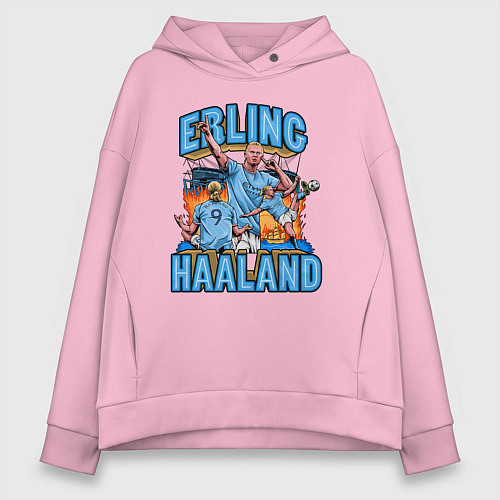 Женское худи оверсайз Эрлинг Холанд Манчестер Сити 9 / Светло-розовый – фото 1