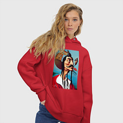 Толстовка оверсайз женская Портрет Сальвадора Дали - нейросеть, цвет: красный — фото 2