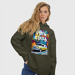 Толстовка оверсайз женская Viva Cuba - car - retro, цвет: хаки — фото 2