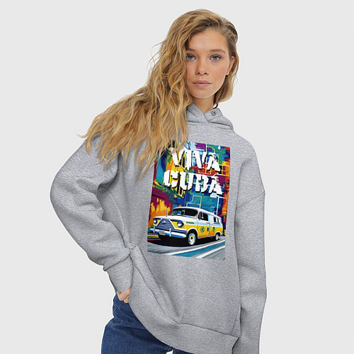Женское худи оверсайз Viva Cuba - car - retro / Меланж – фото 3