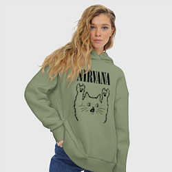 Толстовка оверсайз женская Nirvana - rock cat, цвет: авокадо — фото 2