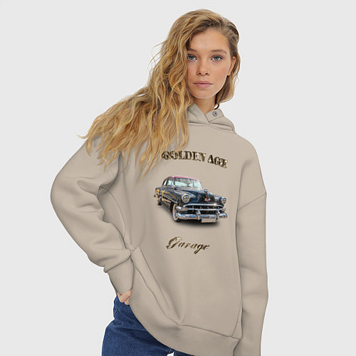 Женское худи оверсайз Классический автомобиль Chevrolet 210 / Миндальный – фото 3