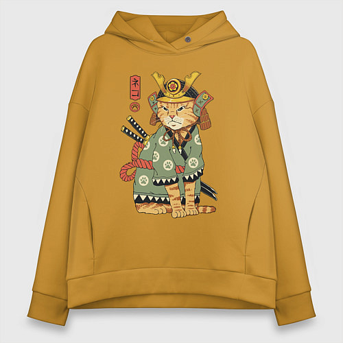 Женское худи оверсайз Samurai battle cat / Горчичный – фото 1