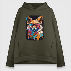 Толстовка оверсайз женская Abstract Colorful Fox, цвет: хаки