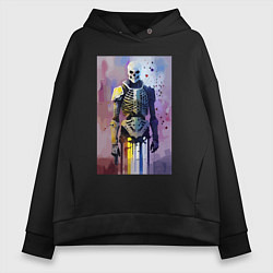 Толстовка оверсайз женская Cyber skeleton - watercolor - sketch, цвет: черный