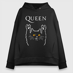 Толстовка оверсайз женская Queen rock cat, цвет: черный