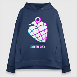 Толстовка оверсайз женская Green Day glitch rock, цвет: тёмно-синий