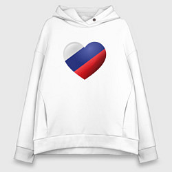 Толстовка оверсайз женская Флаг России в сердце, цвет: белый