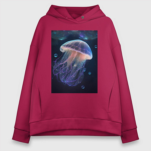 Женское худи оверсайз Космическая медуза - нейросеть / Маджента – фото 1