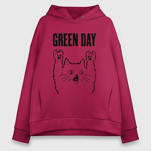 Женское худи оверсайз Green Day - rock cat / Маджента – фото 1