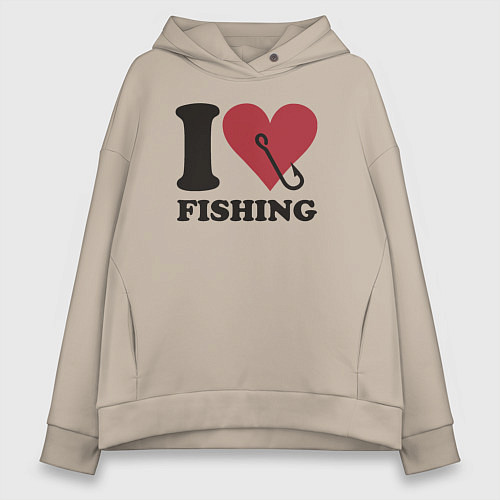 Женское худи оверсайз I love fishing / Миндальный – фото 1