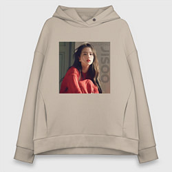 Толстовка оверсайз женская Blackpink Lisa red, цвет: миндальный