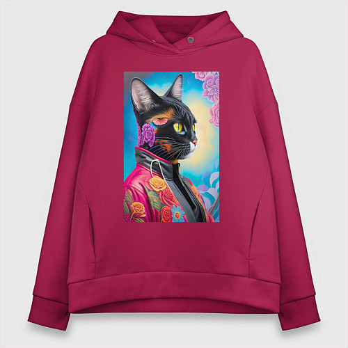 Женское худи оверсайз Кисуля в модной куртке - нейросеть / Маджента – фото 1