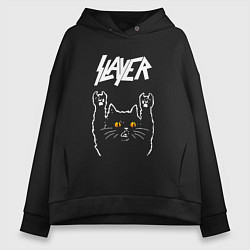 Толстовка оверсайз женская Slayer rock cat, цвет: черный