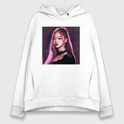 Толстовка оверсайз женская Blackpink Jennie аниме рисунок, цвет: белый