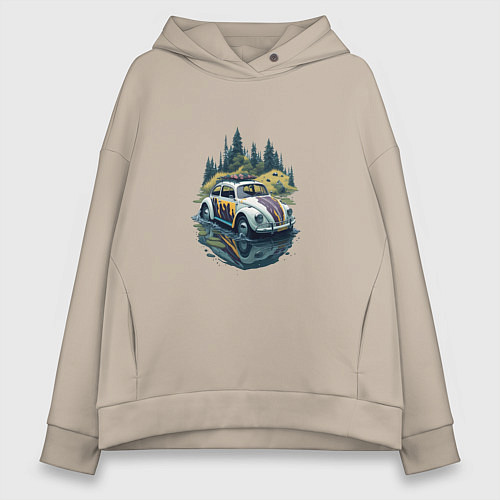 Женское худи оверсайз Ретро Фольксваген Жук / Миндальный – фото 1