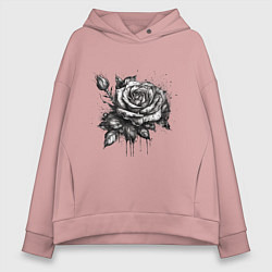 Толстовка оверсайз женская Роза нарисованная карандашом, цвет: пыльно-розовый