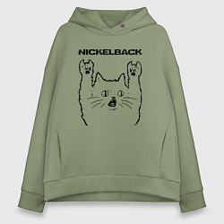 Толстовка оверсайз женская Nickelback - rock cat, цвет: авокадо