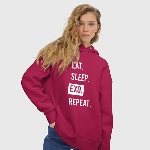 Женское худи оверсайз Eat Sleep EXO Repeat / Маджента – фото 3