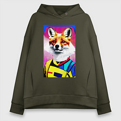 Толстовка оверсайз женская Fox - pop art - fashionista, цвет: хаки