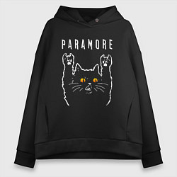 Толстовка оверсайз женская Paramore rock cat, цвет: черный