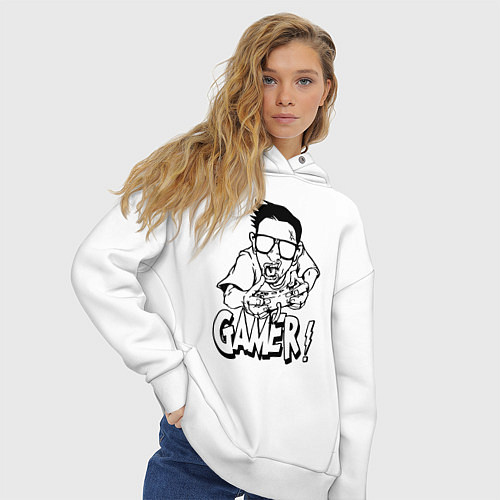 Женское худи оверсайз Gamer man / Белый – фото 3