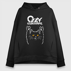 Толстовка оверсайз женская Ozzy Osbourne rock cat, цвет: черный