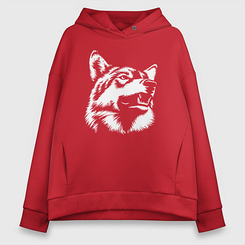 Женское худи оверсайз Голова волка Wolf head / Красный – фото 1