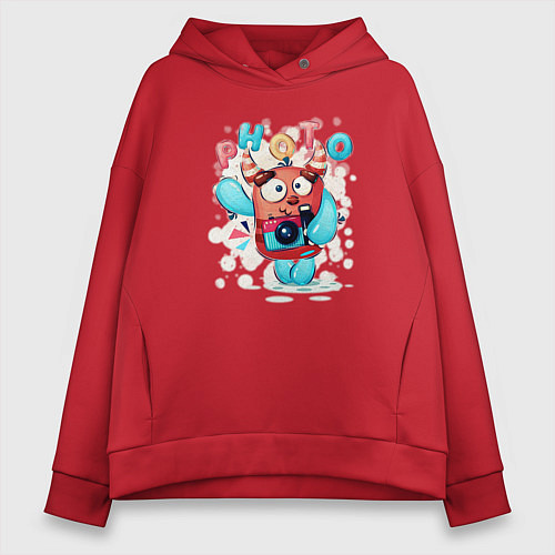 Женское худи оверсайз Милый монстр фотограф / Красный – фото 1
