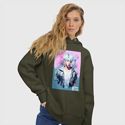 Толстовка оверсайз женская BTS pink style, цвет: хаки — фото 2
