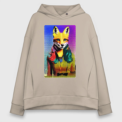 Женское худи оверсайз Fox girl - fashionista - pop art / Миндальный – фото 1