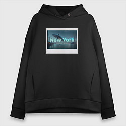 Толстовка оверсайз женская New York в рамке, цвет: черный