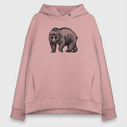 Женское худи оверсайз Медведь в кепке / Пыльно-розовый – фото 1