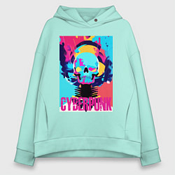 Толстовка оверсайз женская Cool skull - cyberpunk - pop art, цвет: мятный