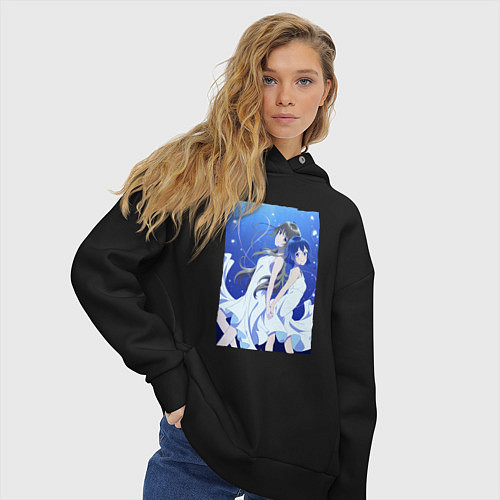 Женское худи оверсайз Фука и Кукуру - Акватоп белого песка / Черный – фото 3