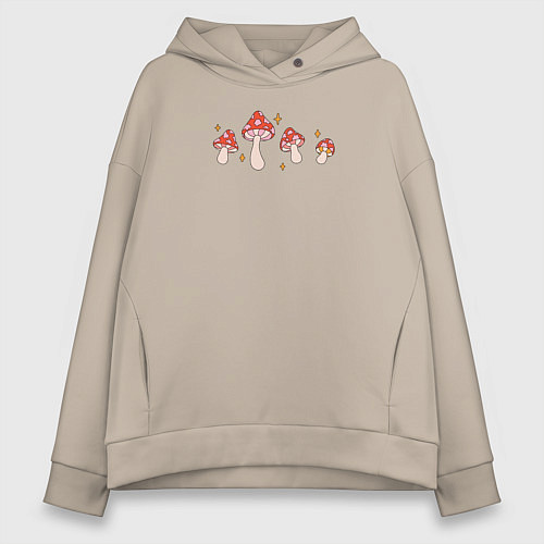 Женское худи оверсайз Грибы мухоморы в ретро стиле / Миндальный – фото 1