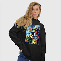 Толстовка оверсайз женская Красочный дракон - поп-арт, цвет: черный — фото 2