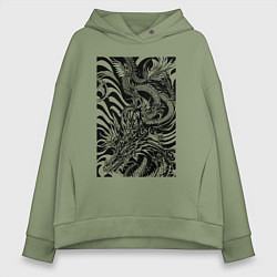 Толстовка оверсайз женская Dragon - tattoo - irezumi, цвет: авокадо