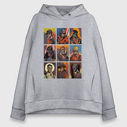 Толстовка оверсайз женская Team fortress 2 - портреты персонажей, цвет: меланж
