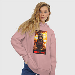 Толстовка оверсайз женская Пожарный роблокс, цвет: пыльно-розовый — фото 2