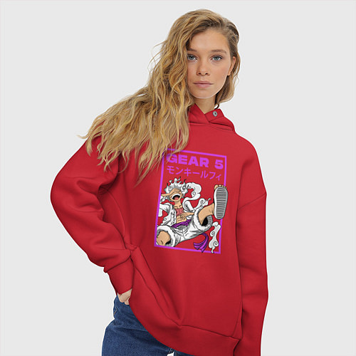 Женское худи оверсайз One piece - gear 5 белый / Красный – фото 3
