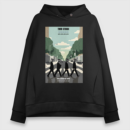 Женское худи оверсайз Skibidi toilet Beatles cameramen / Черный – фото 1