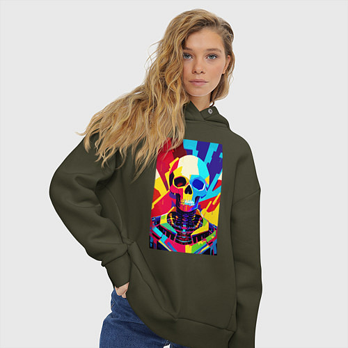 Женское худи оверсайз Pop art skull / Хаки – фото 3
