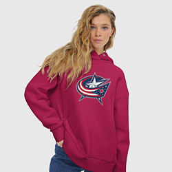 Толстовка оверсайз женская Columbus blue jackets - hockey team - emblem, цвет: маджента — фото 2